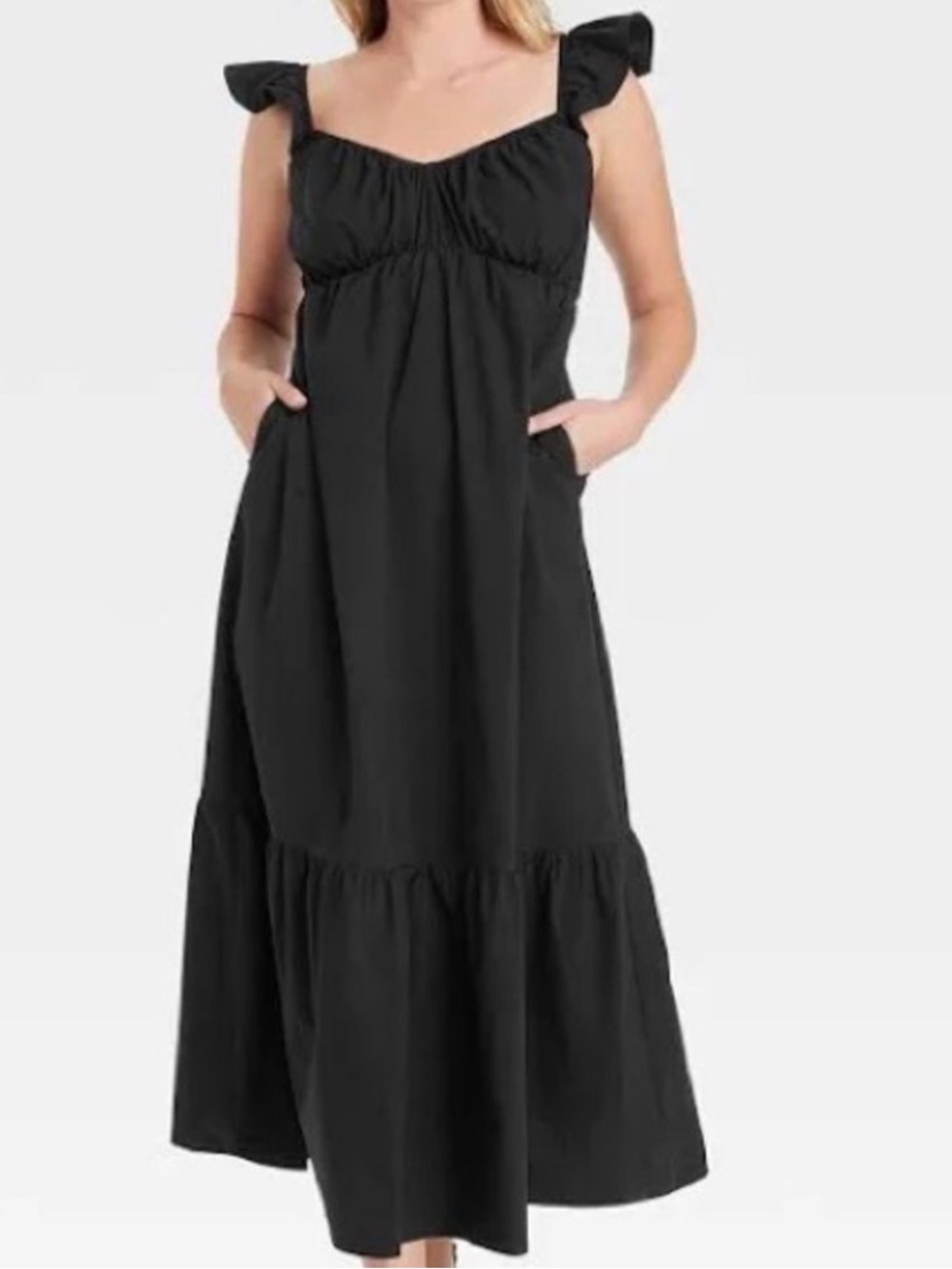 Universal Thread Flutter Cap Sleeve Tiered Maxi Black Size XS